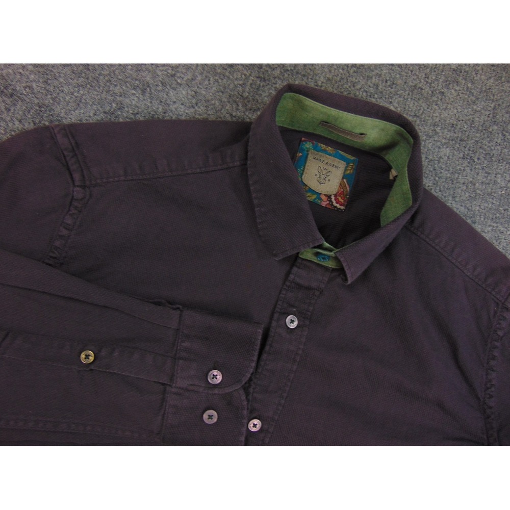 Rare Rabbit Button Down Shirt Mens Small Purple Solid Long Sleeve Textured Logo